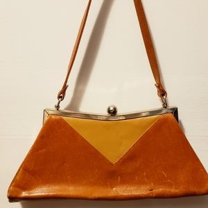 Vintage Leather Tan 2 Tone Purse Handbag Clutch